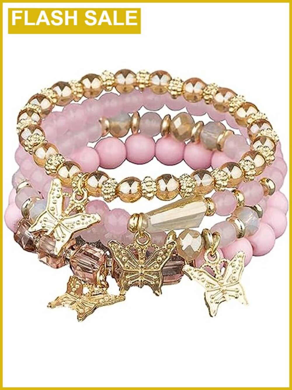 Butterfly Charm Bracelet Set Gold Beaded Stretch Stackable Summer Jewelry Gift
